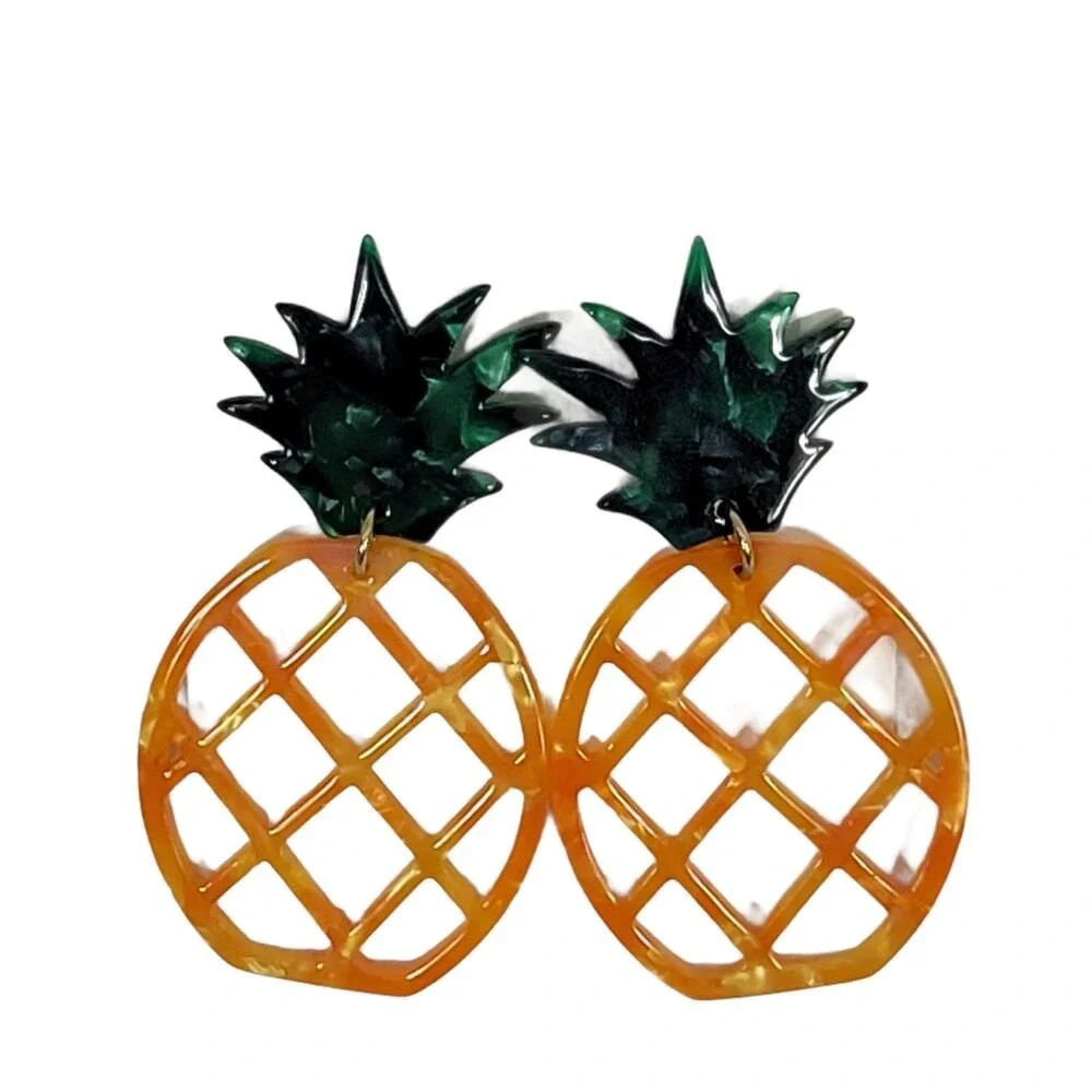 Fun Pineapple Drop Earrings Orange Green Acrylic Statement‎ Jewelry Women